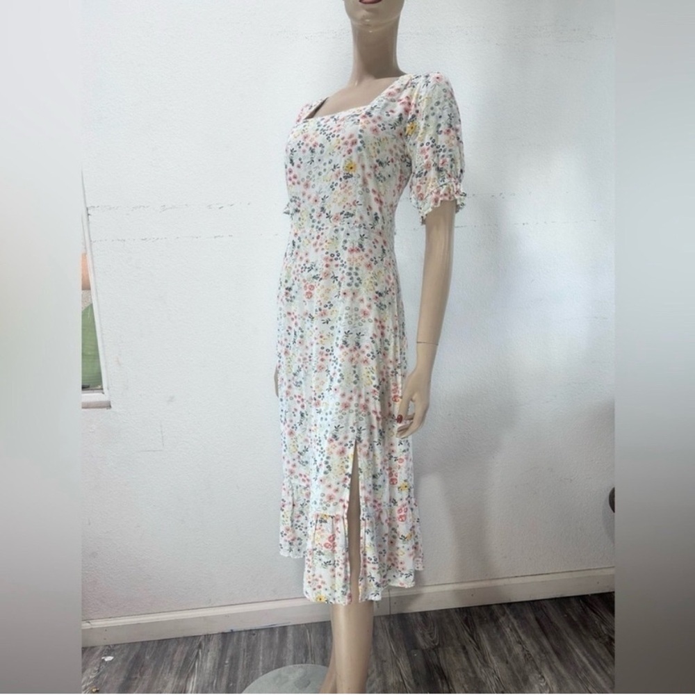 Influence Square-Neck Floral Midi Dress with Puff Sleeves - Picture 6 of 16